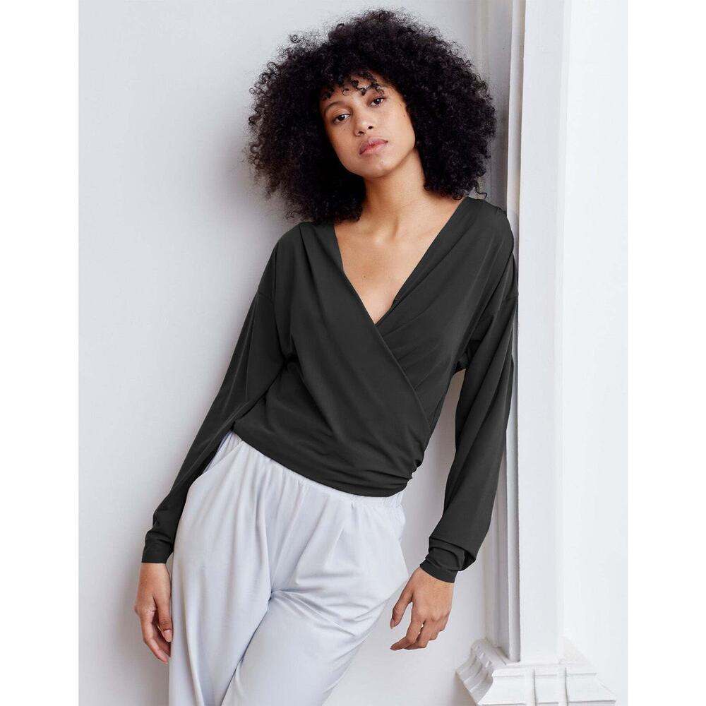 Aday That's A Wrap Top V-neck Long Sleeves in Blue Sz S